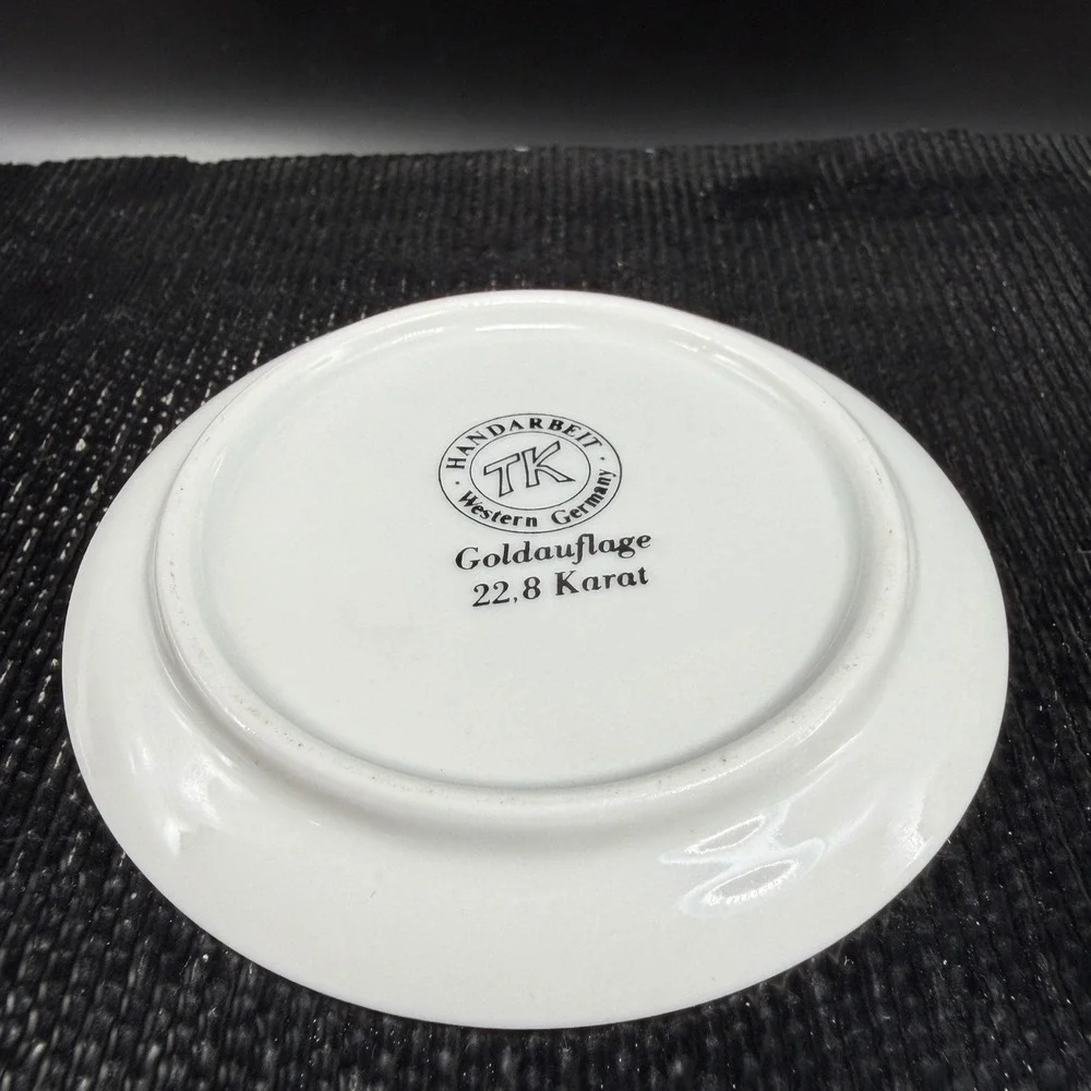 TK Handarbeit Western Germany 22.8K‎ Gold Windmill Porcelain Mini Plate Dish